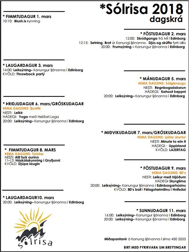 Dagskrá Sólrisu 2018