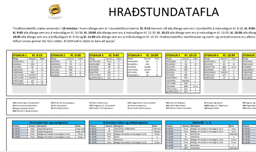 Skólasetning og hraðstundatafla