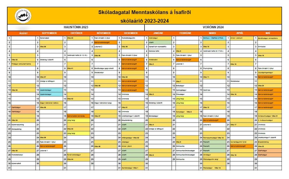 Skóladagatal 2023-2024
