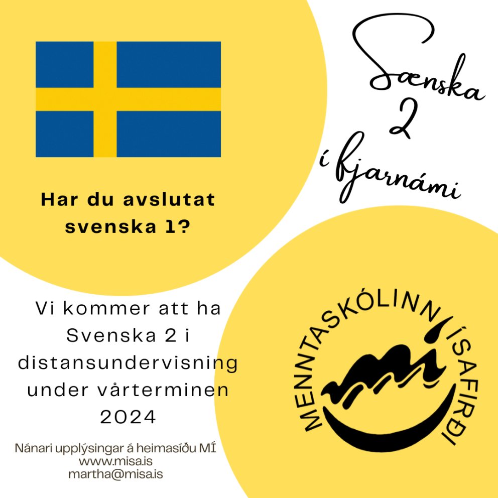 Sænska 2 í fjarnámi á vorönn 2024