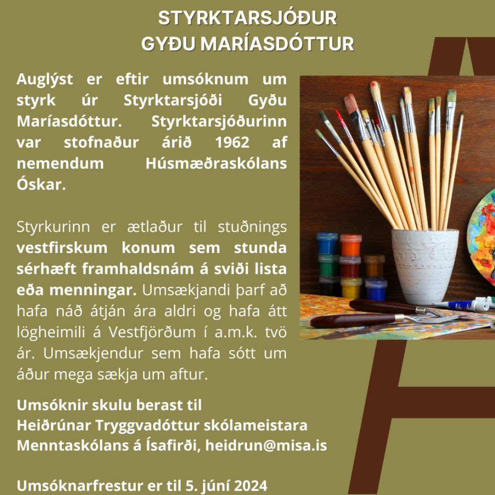 Styrktarsjóður Gyðu Maríasdóttur - auglýst eftir umsóknum
