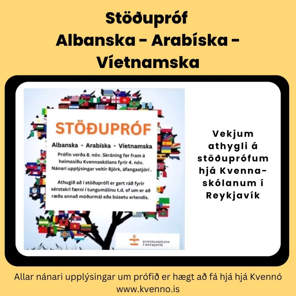 Stöðupróf í albönsku, arabísku og víetnömsku
