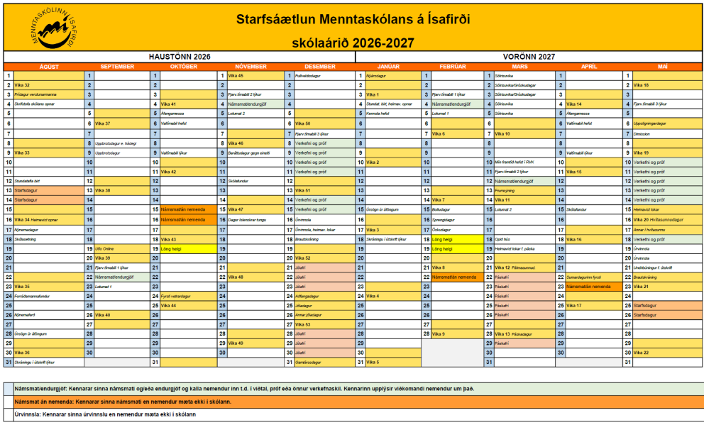 Skóladagatal 2026-2027
