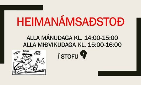 Heimanámsaðstoð alla mánudaga og miðvikudaga