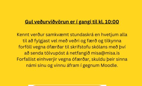Gul viðvörun til kl. 10:00 í dag