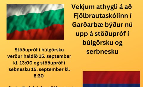 Stöðupróf í búlgörsku og serbnesku